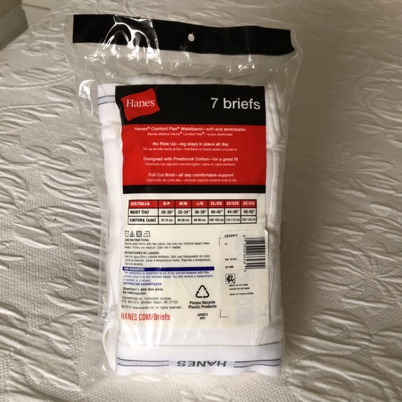 HANES men’s, new in package, 7-XL/XG  white briefs - Picture 2 of 6